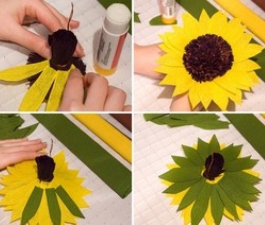Học cách làm hoa hướng dương bằng giấy nhún đơn giản mà đẹp 8