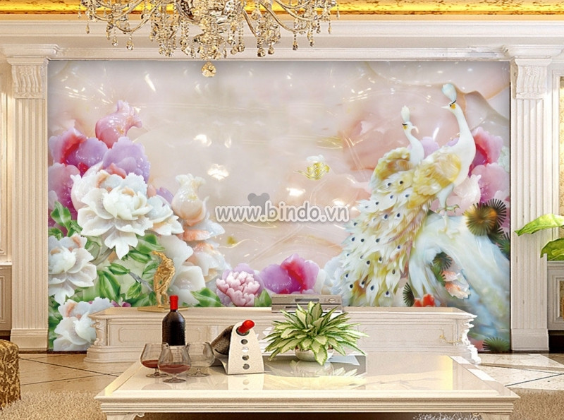 Làm đẹp phòng khách với tranh dán tường hình hoa sen 4