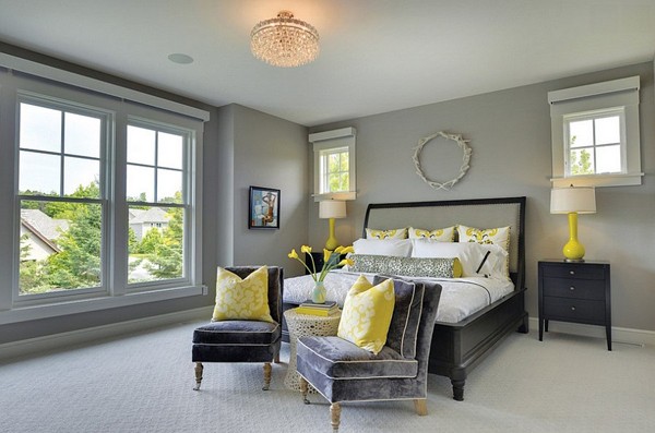 Trang trí phòng ngủ với gam màu xám sang trong và vàng thanh lịch 10
