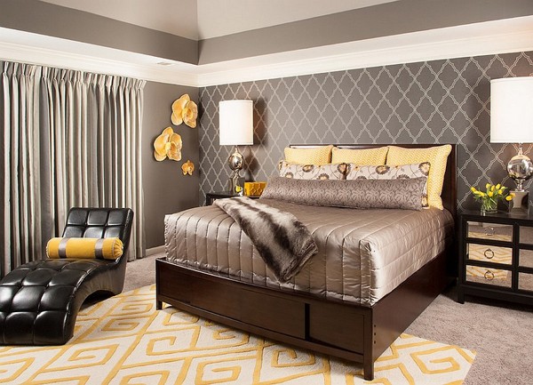 Trang trí phòng ngủ với gam màu xám sang trong và vàng thanh lịch 1