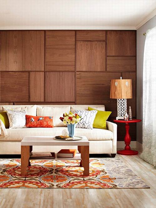 Trang trí phòng khách ấm áp với tường ốp gỗ 3