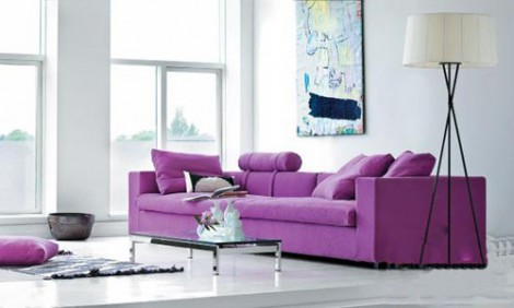 Trang trí phòng khách với màu tím oải hương 1