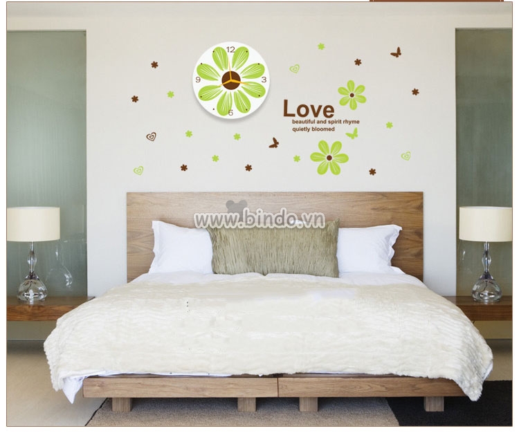 Tranh đồng hồ treo tường phòng ngủ hiện đại hoa màu xanh 2