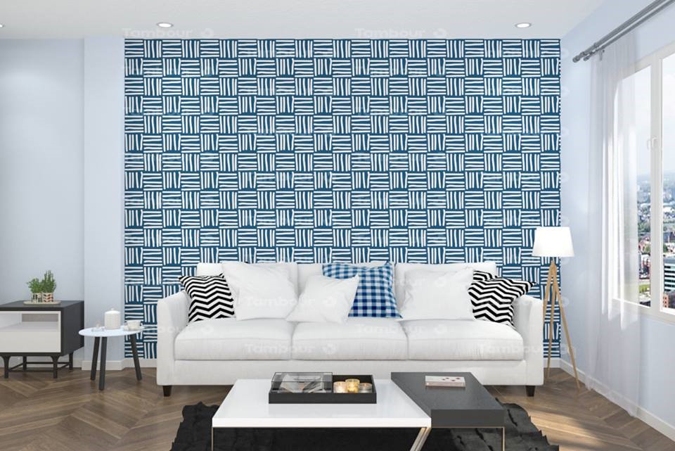 Tường nhà đầy ấn tượng kết hợp với giấy dán tường màu xanh 4
