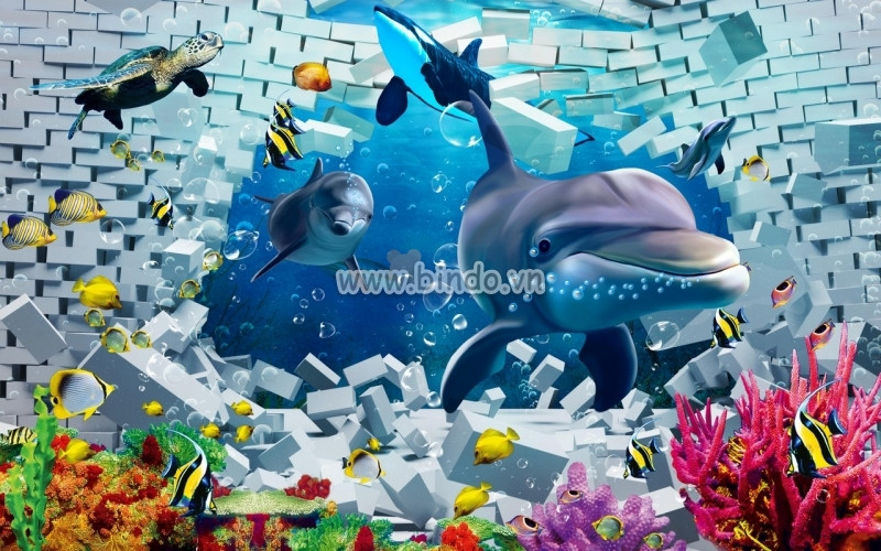 Tham khảo tranh dán tường 3d khổ lớn động vật biển 2