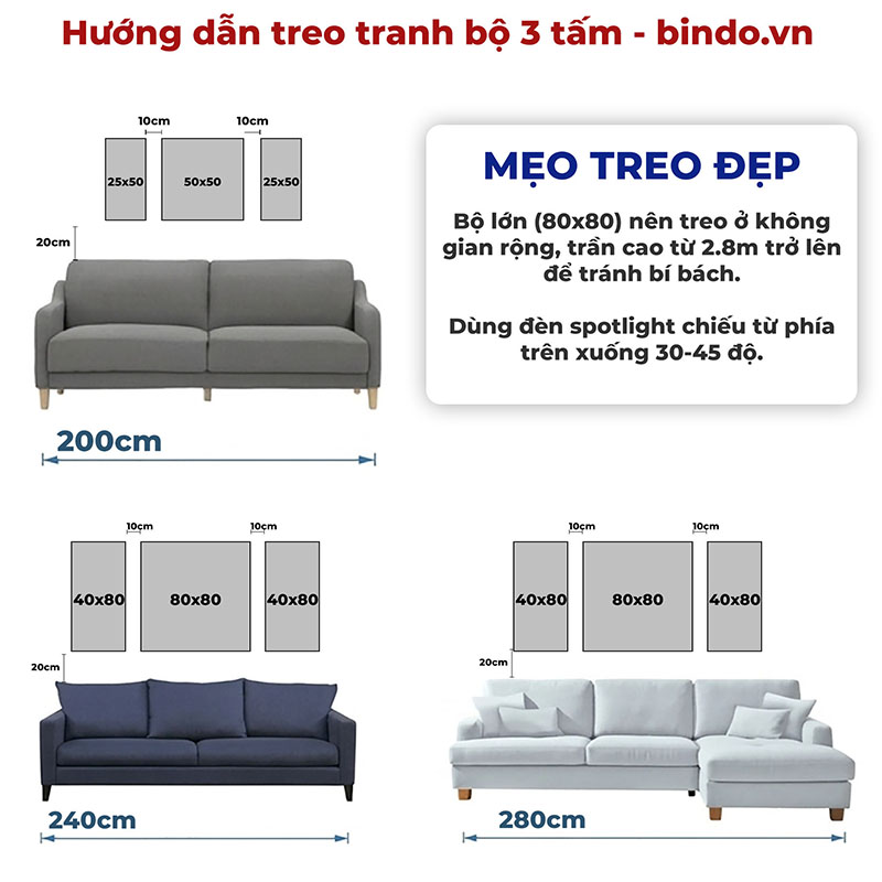 Hướng dẫn treo tranh 3 tấm khổ ngang