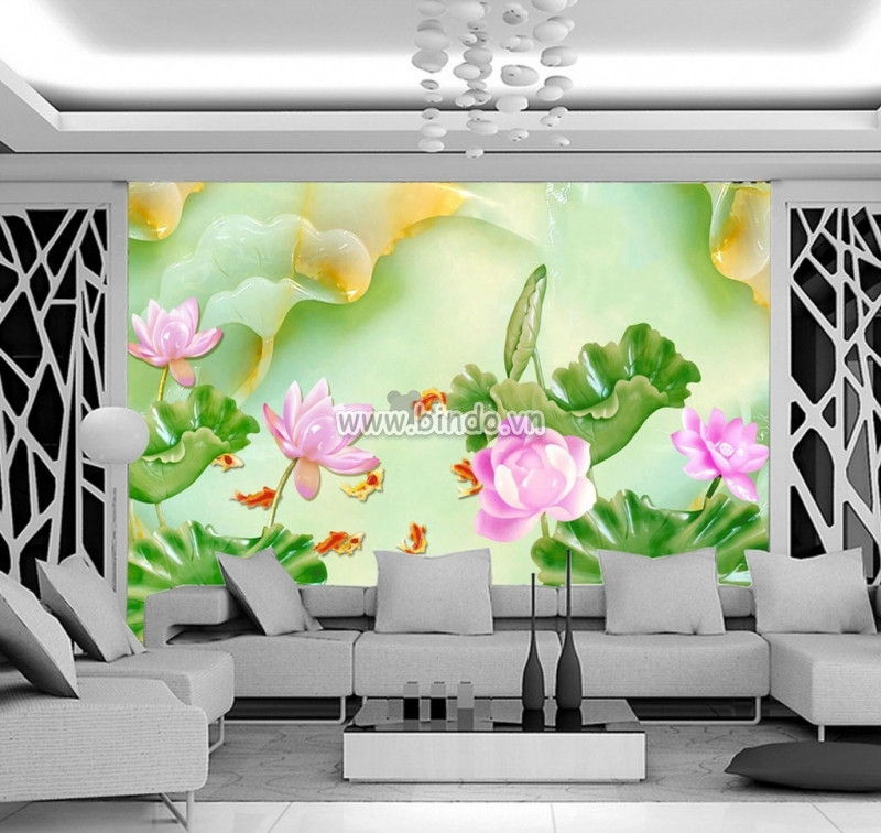 Làm đẹp phòng khách với tranh dán tường hình hoa sen 2