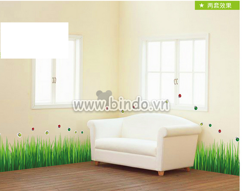 Decal dán tường chân tường cỏ xanh, màu xanh, dán chân tường phòng ngủ, 1,4 x 0,4 (m) (dài x rộng) TPHCM - 
