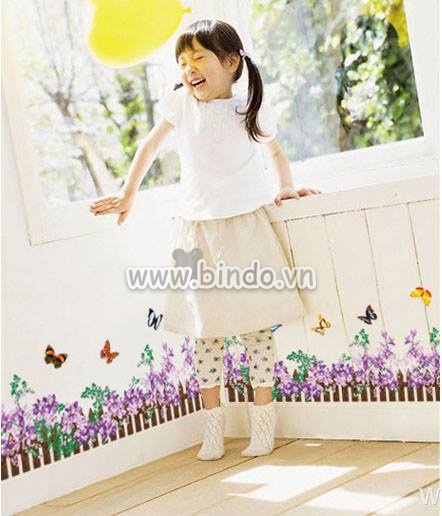 Decal hàng rào hoa tím, DIY, dán chân tường phòng khách, khổ 1,85 x 0,28 (m) (dài x rộng) TPHCM - 1