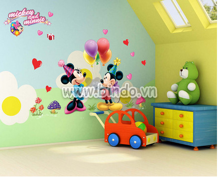 Chuột mickey cầm bóng size nhỏ decal dán tường, sau dán 0,75 x 0,5 (m)(dài x rộng ), dán lớp học mầm non, dán theo sở thích tại TPHCM - 3