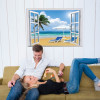 Cửa sổ biển và cây dừa decal dán tường, trang trí phòng khách, dán nhìn 2 mặt, đẹp tại TPHCM - 