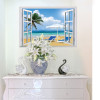 Cửa sổ biển và cây dừa decal dán tường, trang trí phòng khách, dán nhìn 2 mặt, đẹp tại TPHCM - 1