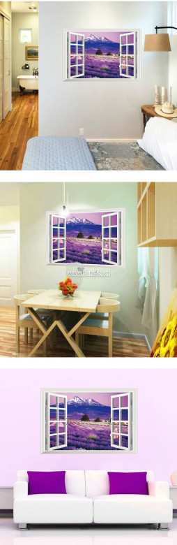 Cửa sổ hoa tím decal dán, trang trí phòng khách, phong cách hàn quốc, đẹp tại TPHCM - 3