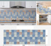 Giấy dán bếp giả gạch vuông màu xanh 0.6m x 5m tráng nhôm, chịu nhiệt chống cháy dán được mặt bàn - 