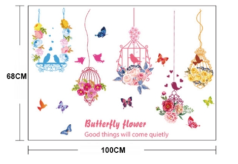 Decal dây treo hoa chim và bướm hồng 5 dây treo kết hợp - 4
