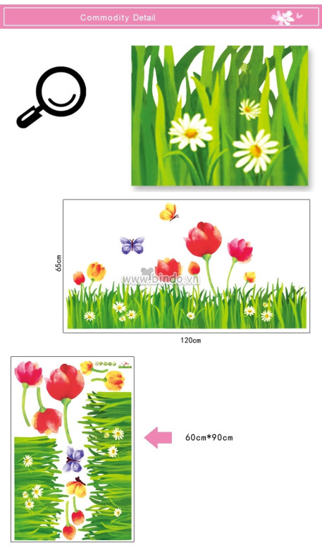 Decal chân tường decal chân tường hoa tulip to, màu đỏ, dán chân tường phòng ngủ,  - 3