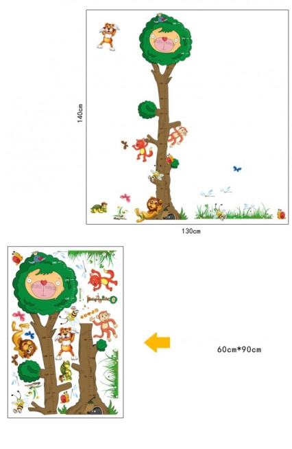 Decal dán tường thước đo chiều cao thú leo cây, lớp học mầm non, có sẵn keo, mới nhất ở TPHCM - 3