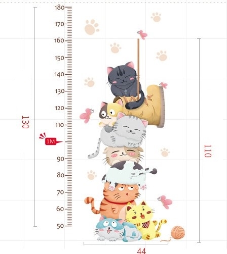 Decal thước đo chiều cao mèo xếp hàng dán phòng bé - 5