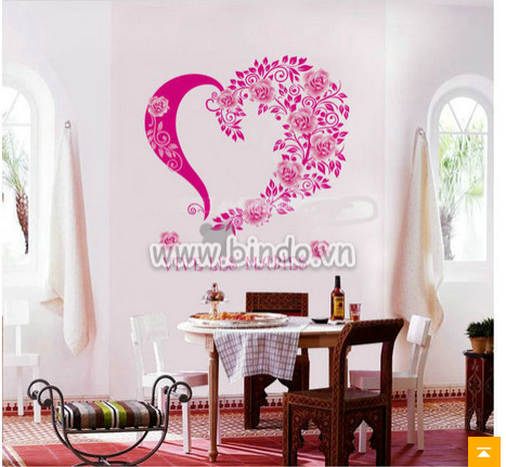 Trái tim hoa hồng decal dán tường, khổ lớn 1,3 x 0,8 (m) (dài x rộng), trang trí phòng khách, DIY tại TPHCM 【Có thi công】 - 