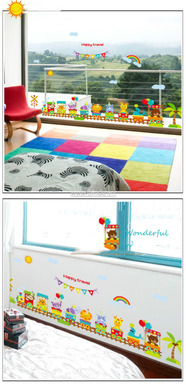Decal đoàn tàu thú 2 dán tường phòng bé gái, độc đáo TPHCM - 2