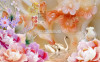 Tranh đôi thiên nga và hoa cúc 3D giả ngọc dán tường phòng khách đẹp - 