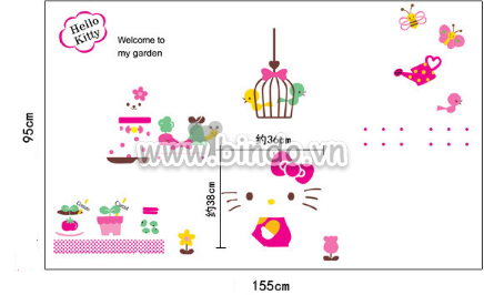 Decal dán hello kitty 6, chi tiết rời, dán tường phòng bé, giá rẻ TPHCM - 5