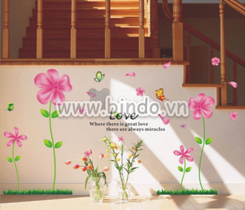 Decal hoa 5 cánh hồng có sẵn keo chi tiết rời dán tường đẹp khổ 150cm x 80cm - 1