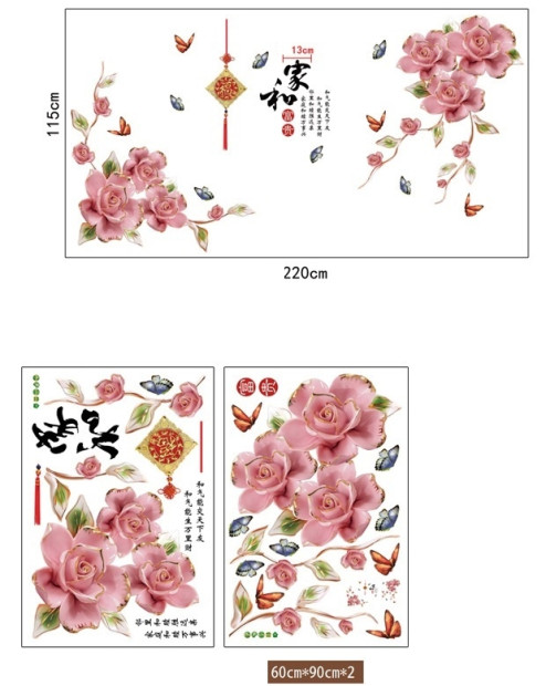 Decal hoa hồng 3d và bướm dán tường có sẵn keo chi tiết rời - 5
