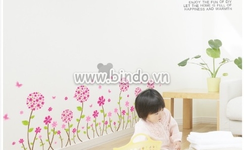 Decal hoa tú cầu hồng nhỏ, khổ nhỏ 1,5 x 0,45 (m) (dài x rộng) dán tường phòng ngủ, sau tivi,  - 3