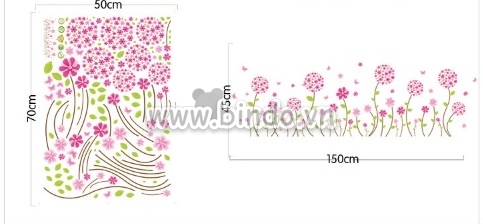 Decal hoa tú cầu hồng nhỏ, khổ nhỏ 1,5 x 0,45 (m) (dài x rộng) dán tường phòng ngủ, sau tivi,  - 4