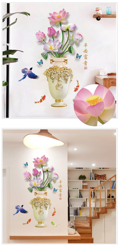 Decal bình hoa sen khổ dọc và cá chép - 2