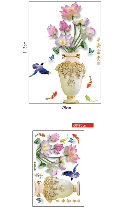 Decal bình hoa sen khổ dọc và cá chép - 3