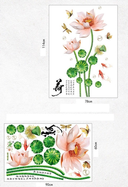 Decal dán hoa sen 8 4 hoa sen to lá và cá bơi lội - 5