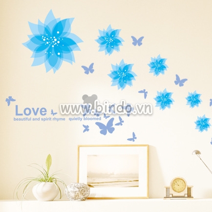 Decal họa tiết hoa xanh dương, chi tiết rời, dán tường kính đẹp - 2