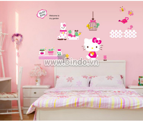 Decal dán hello kitty 6, chi tiết rời, dán tường phòng bé, giá rẻ TPHCM - 