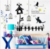 Decal dán tường mèo chim ca hát, có sẵn keo, trang trí quán trà sữa, giá rẻ tại TPHCM -