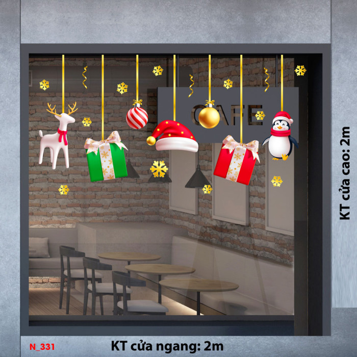 Decal Noel - Tuần lộc trắng và chim cánh cụt -