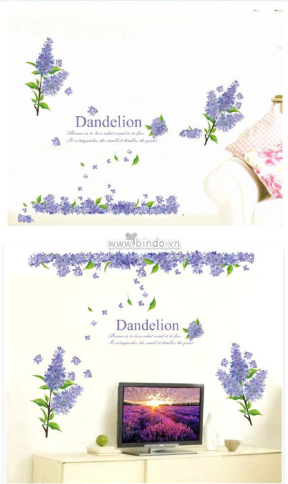 Decal hoa lavender tím có sẵn keo chi tiết rời khổ lớn 1,8 x 1,0 (m) (dài x rộng) - 1