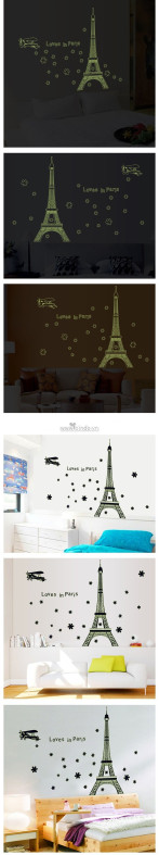 Decal dạ quang tháp paris dán tường, quán cafe, trà sữa đẹp - 1
