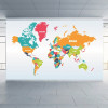 Tranh bản đồ thế giới dán tường nhiều màu đơn có tên nước - 