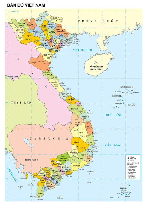 Tranh bản đồ việt nam tên tỉnh quận huyện và các nước lân cận - 1