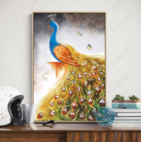 Tranh bộ 3 chim công ngủ sắc và lọ hoa - 5