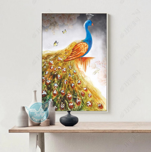 Tranh bộ 3 chim công ngủ sắc và lọ hoa - 3