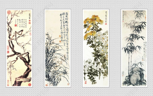 Tranh bộ tứ Đào,Lan,Cúc,Trúc số 2 -