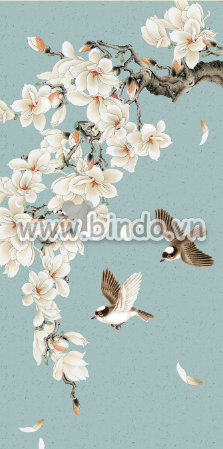 Tranh đôi chim và hoa sứ trắng - 