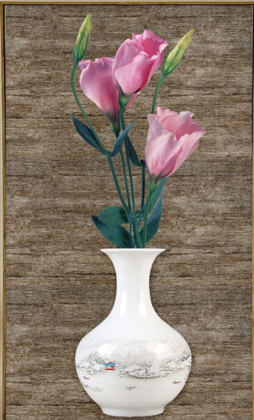 Tranh dán tường bình hoa tulip hồng nhạt - 1