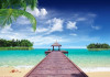 Tranh dán tường cảnh biển đảo dừa và mây trắng - 