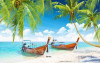Tranh dán tường cảnh biển dừa xanh và thuyền  - 