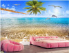 Tranh dán tường cảnh biển  ghế hồng và biển cả - 