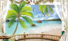 Tranh cảnh biển khí cầu và chim bay -